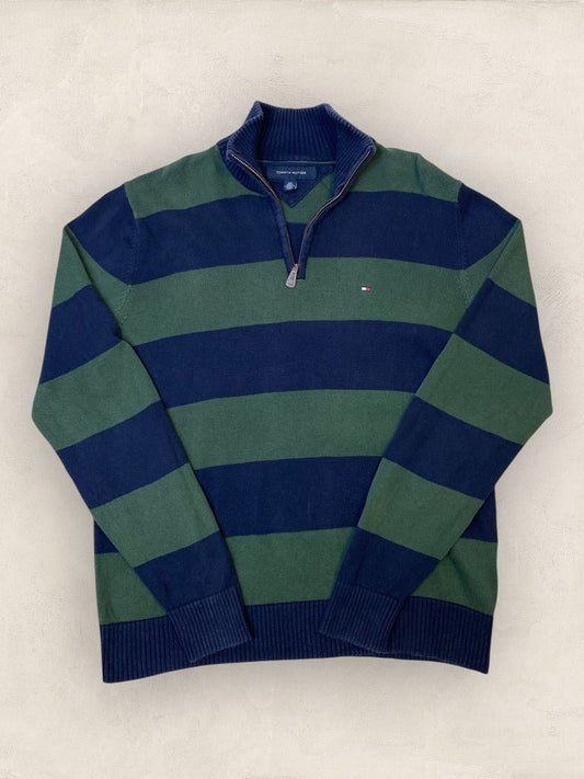 Pull 1/4 zip, Tommy Hilfiger - homme S - bleu et vert - Très bon état - Ts0140 - amifrip