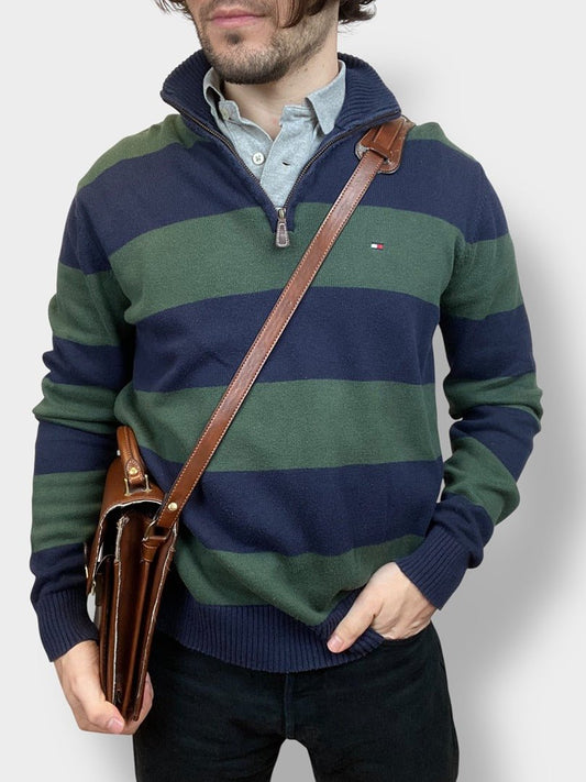 Pull 1/4 zip, Tommy Hilfiger - homme S - bleu et vert - Très bon état - Ts0140 - amifrip