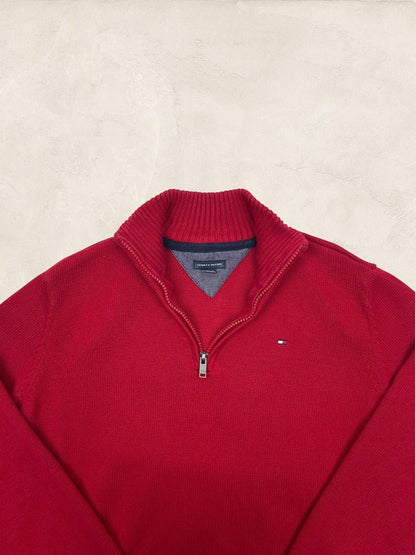 Pull 1/4 Zip Tommy Hilfiger Homme S - Rouge - Coton - Très Bon État - Ts0168 - amifrip