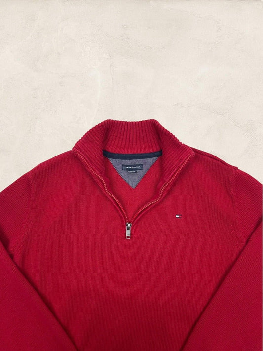 Pull 1/4 Zip Tommy Hilfiger Homme S - Rouge - Coton - Très Bon État - Ts0168 - amifrip