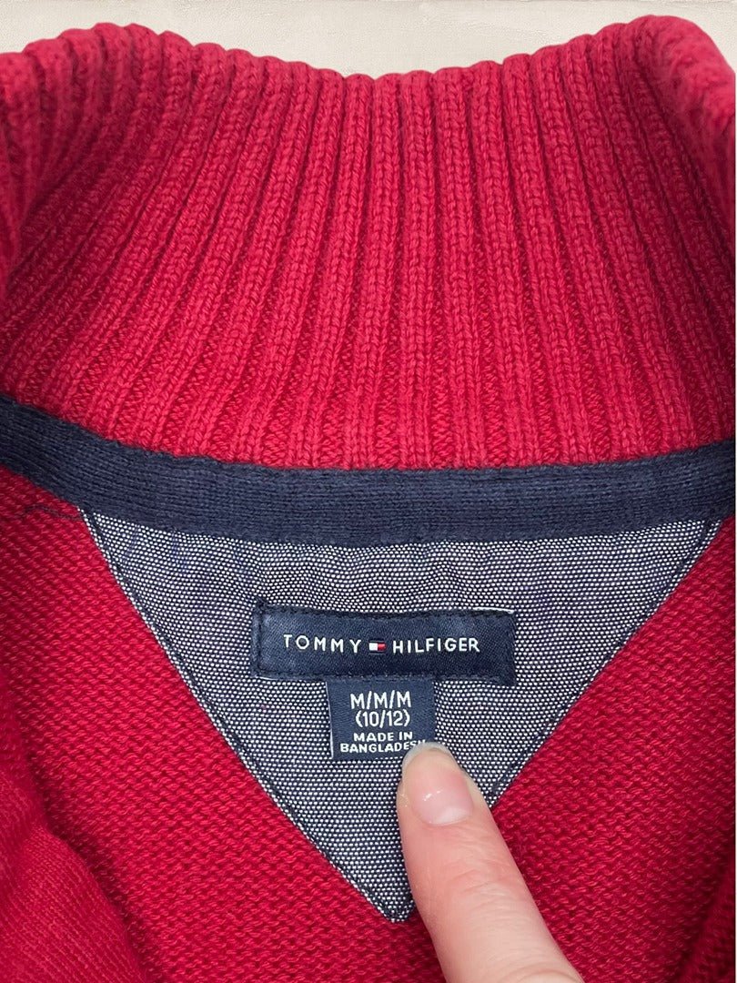 Pull 1/4 Zip Tommy Hilfiger Homme S - Rouge - Coton - Très Bon État - Ts0168 - amifrip