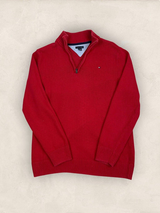 Pull 1/4 zip Tommy Hilfiger - Homme S - Rouge - Coton - Très bon état - Vl0332 - amifrip