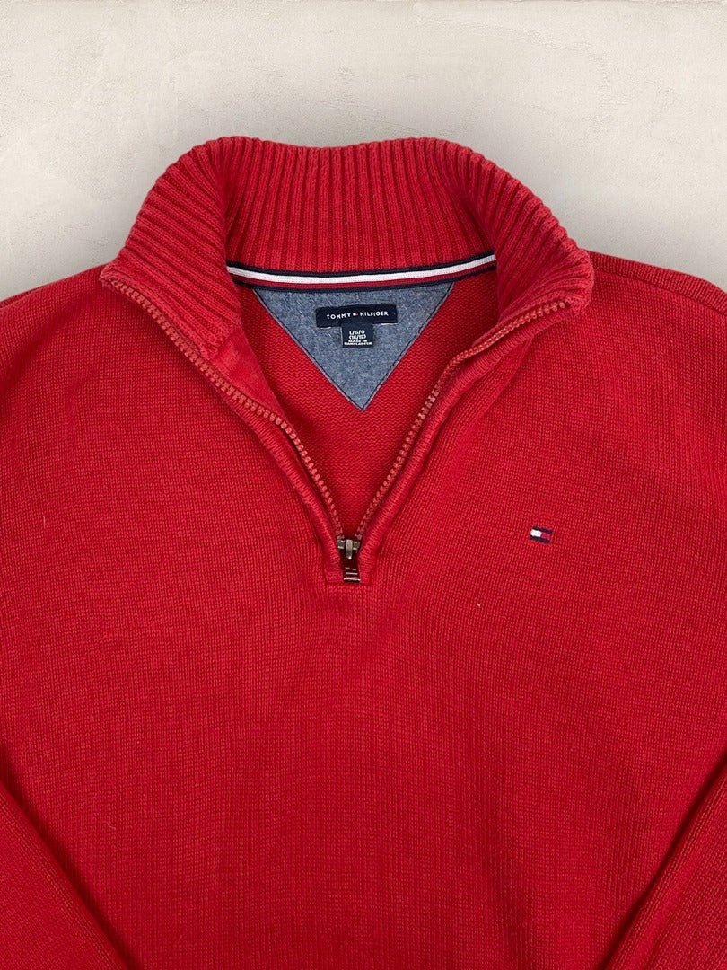 Pull 1/4 zip Tommy Hilfiger - Homme S - Rouge - Coton - Vl0319 - amifrip