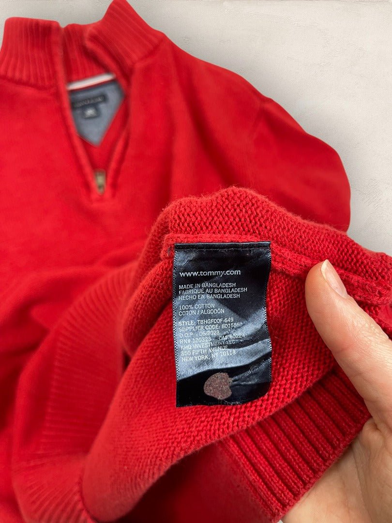 Pull 1/4 zip Tommy Hilfiger - Homme S - Rouge - Coton - Vl0319 - amifrip
