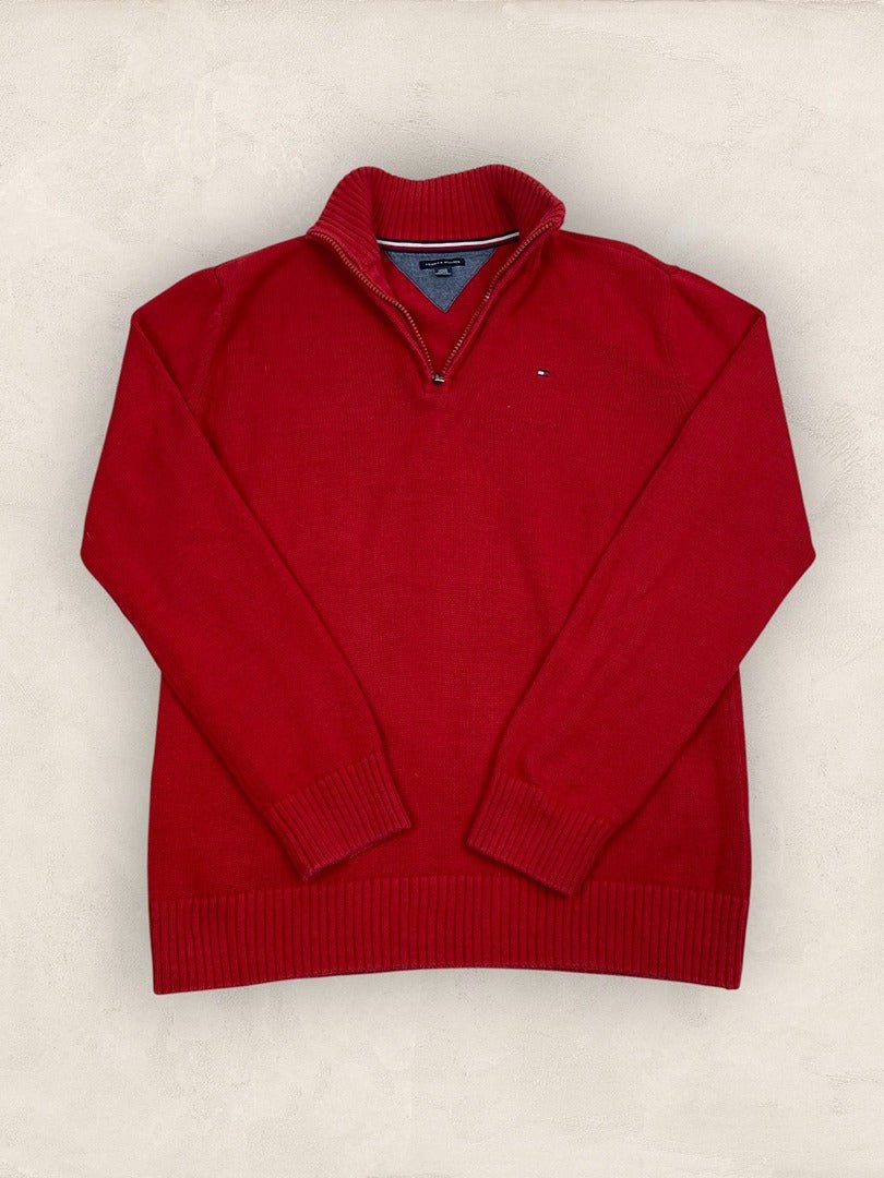 Pull 1/4 zip Tommy Hilfiger - Homme S - Rouge - Coton - Vl0319 - amifrip
