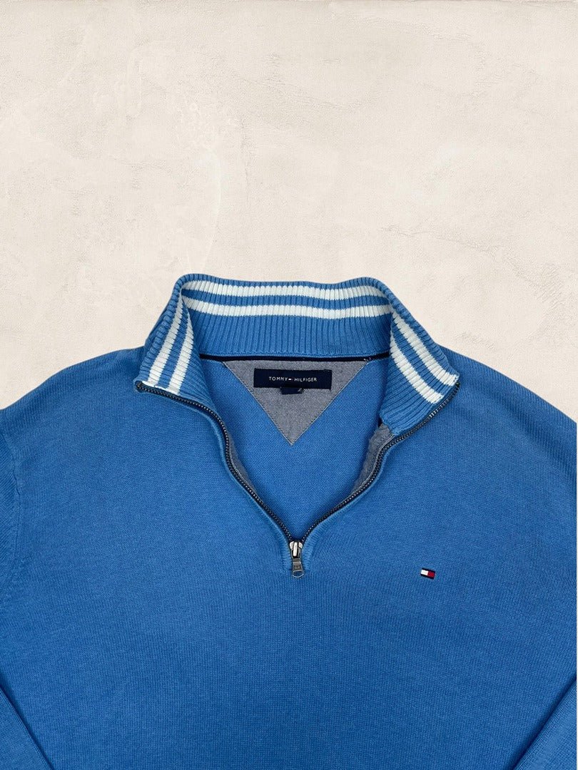 Pull 1/4 Zip Tommy Hilfiger Homme Xl Bleu Coton Très Bon État - Ts0160 - amifrip