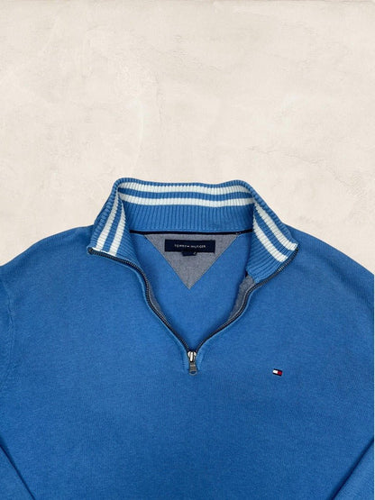 Pull 1/4 Zip Tommy Hilfiger Homme Xl Bleu Coton Très Bon État - Ts0160 - amifrip
