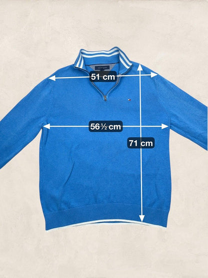 Pull 1/4 Zip Tommy Hilfiger Homme Xl Bleu Coton Très Bon État - Ts0160 - amifrip