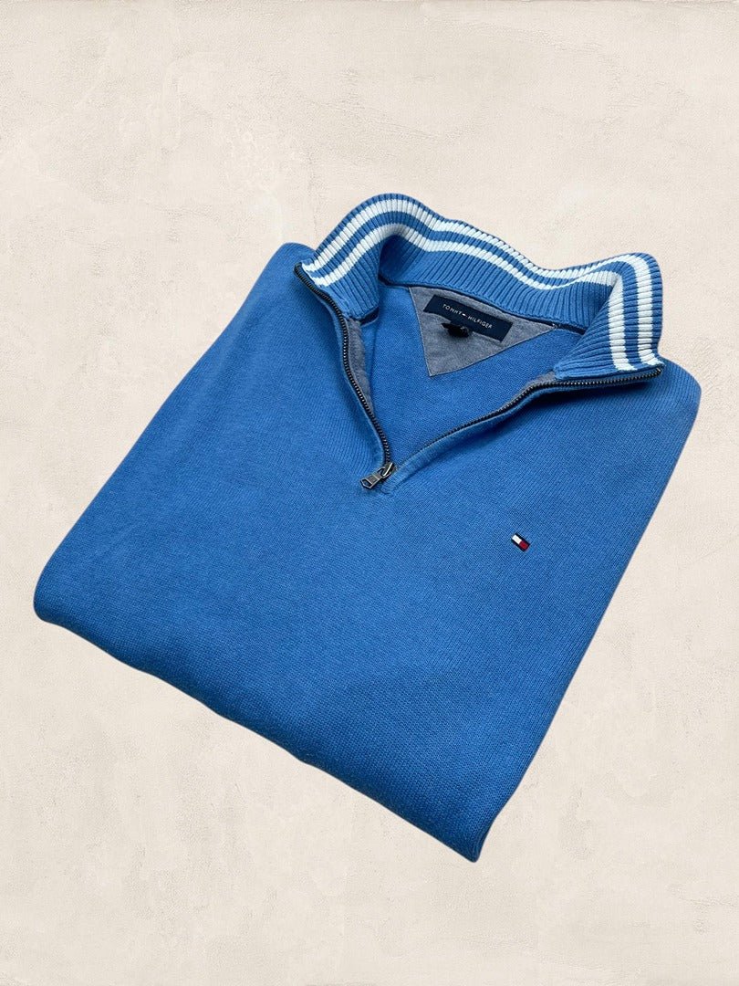 Pull 1/4 Zip Tommy Hilfiger Homme Xl Bleu Coton Très Bon État - Ts0160 - amifrip
