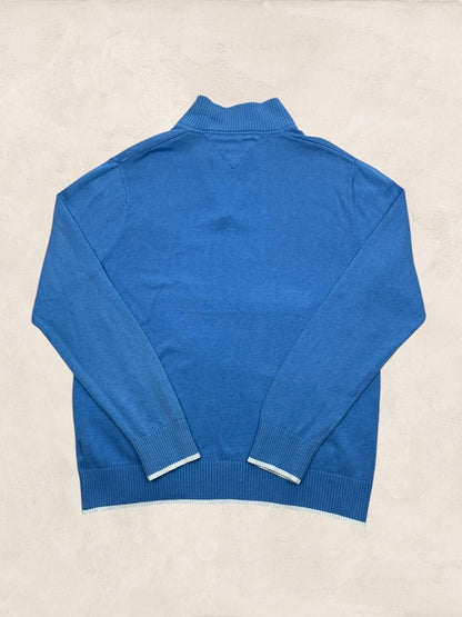 Pull 1/4 Zip Tommy Hilfiger Homme Xl Bleu Coton Très Bon État - Ts0160 - amifrip