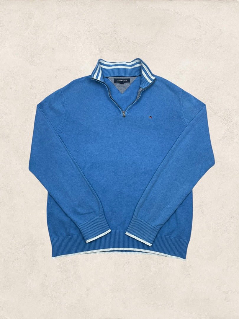 Pull 1/4 Zip Tommy Hilfiger Homme Xl Bleu Coton Très Bon État - Ts0160 - amifrip