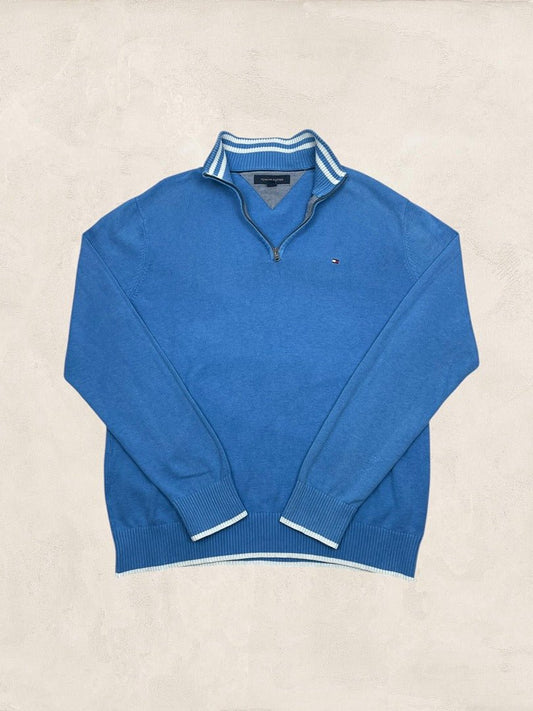 Pull 1/4 Zip Tommy Hilfiger Homme Xl Bleu Coton Très Bon État - Ts0160 - amifrip