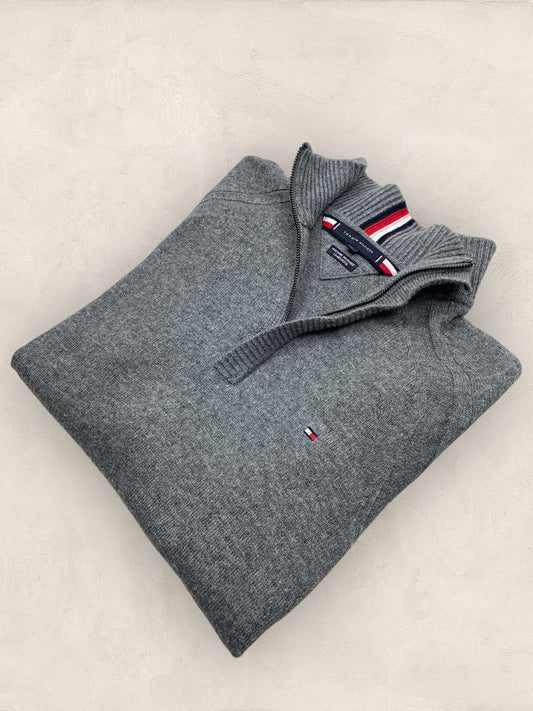 Pull 1/4 zip Tommy Hilfiger homme Xl - Gris - Très bon état - Ts0151 - amifrip