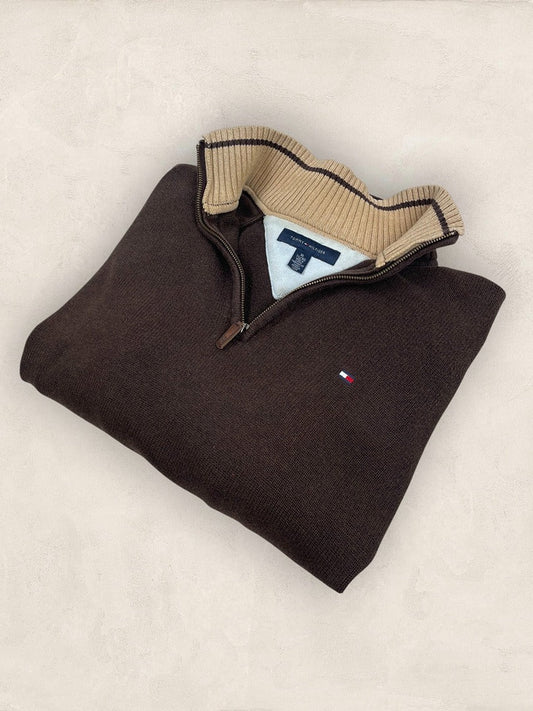 Pull 1/4 zip Tommy Hilfiger - Homme Xl - Marron - Coton - Très bon état - Vl0323 - amifrip