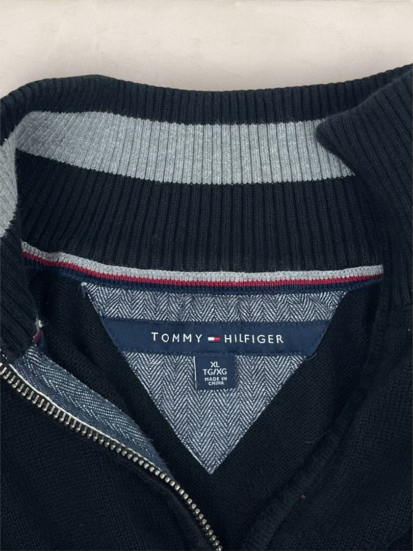 Pull 1/4 zip Tommy Hilfiger - Homme Xl - Noir - Coton - Très bon état - Ts0222 - amifrip