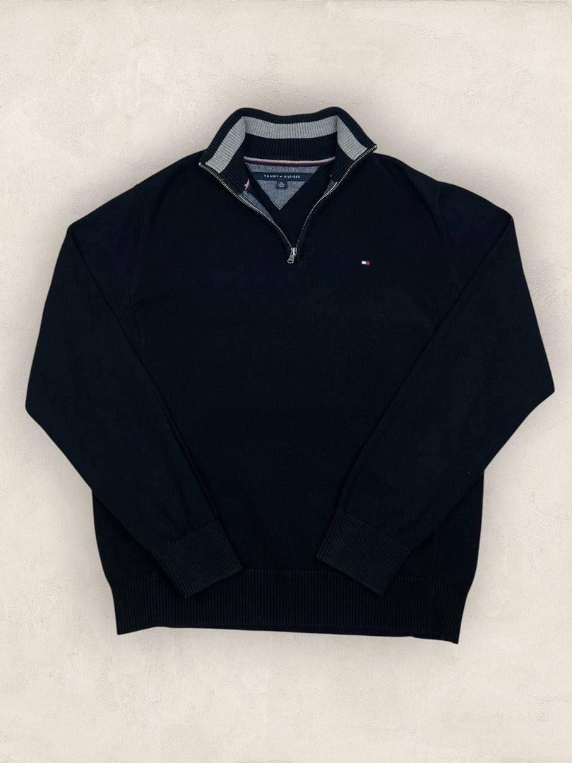 Pull 1/4 zip Tommy Hilfiger - Homme Xl - Noir - Coton - Très bon état - Ts0222 - amifrip