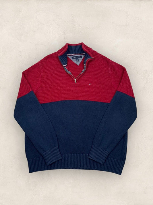 Pull 1/4 zip Tommy Hilfiger - Homme Xl - Rouge & Bleu Marine - Très bon état - Ts0154 - amifrip