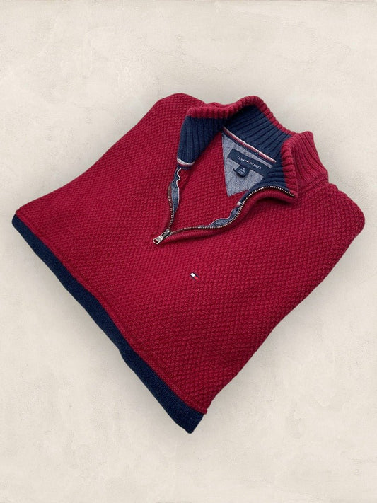 Pull 1/4 zip Tommy Hilfiger - Homme Xl - Rouge & Bleu Marine - Très bon état - Ts0154 - amifrip