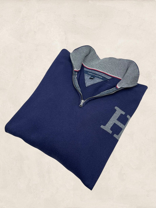 Pull 1/4 zip Tommy Hilfiger - homme Xxl - Bleu marine - Coton - Très bon état - Ts0170 - amifrip