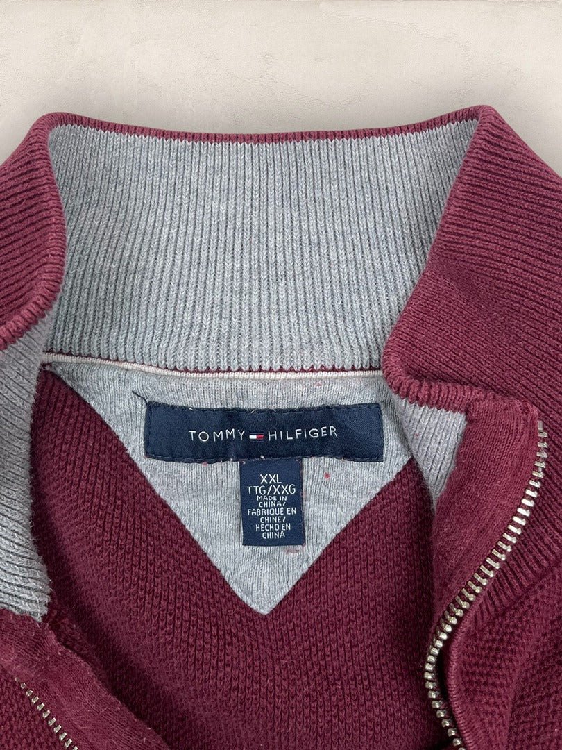 Pull 1/4 zip Tommy Hilfiger - Homme Xxl - Bordeaux - Coton - Très bon état - Ts0233 - amifrip