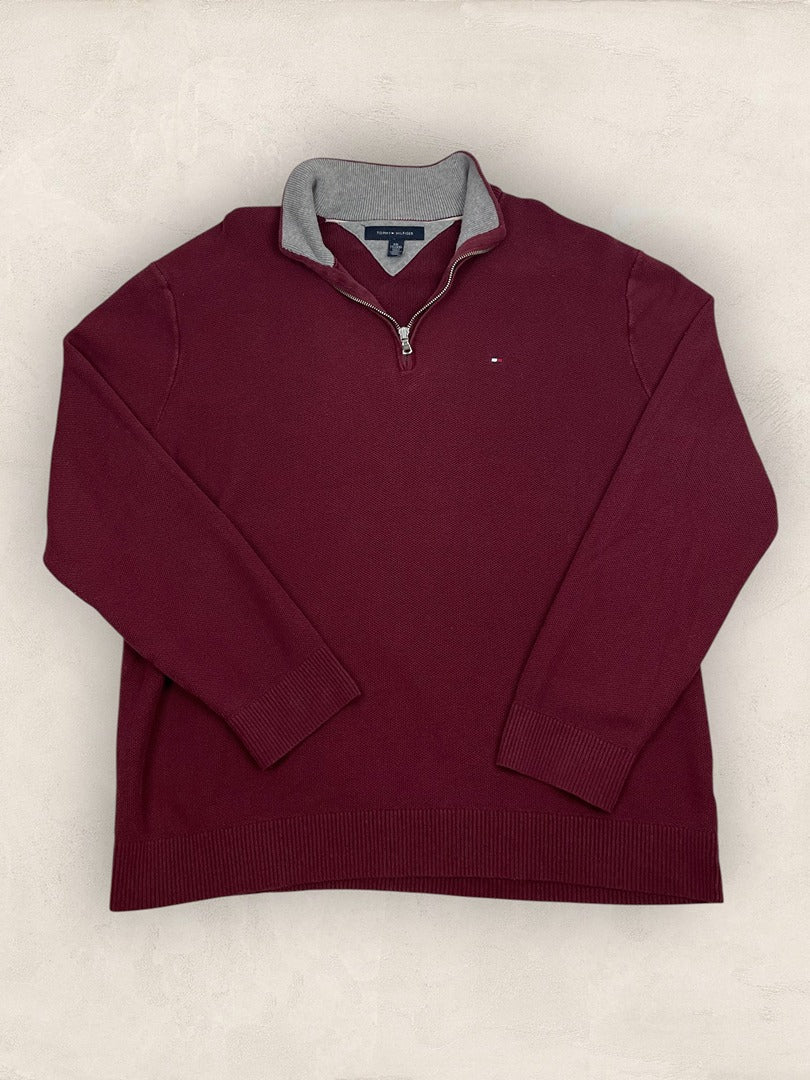 Pull 1/4 zip Tommy Hilfiger - Homme Xxl - Bordeaux - Coton - Très bon état - Ts0233 - amifrip