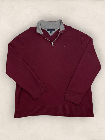 Pull 1/4 zip Tommy Hilfiger - Homme Xxl - Bordeaux - Coton - Très bon état - Ts0233 - amifrip