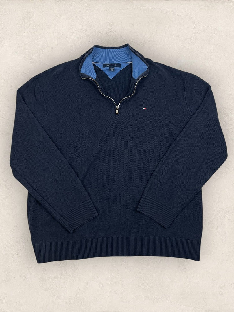 Pull 1/4 zip Tommy Hilfiger - Homme Xxl - Marine - Coton - Très bon état - Ts0229 - amifrip