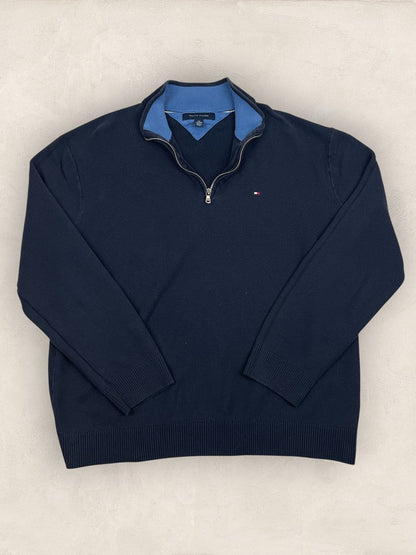 Pull 1/4 zip Tommy Hilfiger - Homme Xxl - Marine - Coton - Très bon état - Ts0229 - amifrip