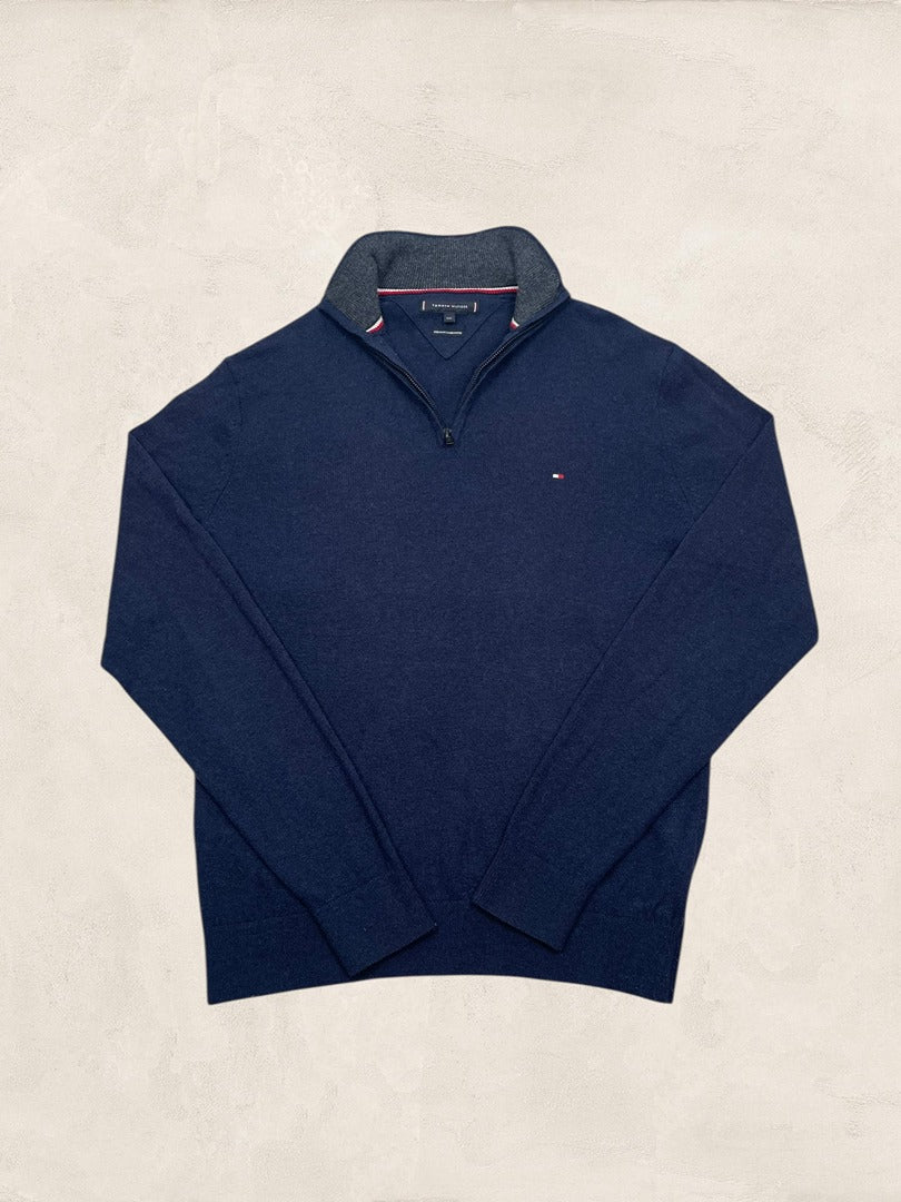 Pull 1/4 Zip Tommy Hilfiger - Homme Xxl - Marine - Laine - Ts0158 - amifrip