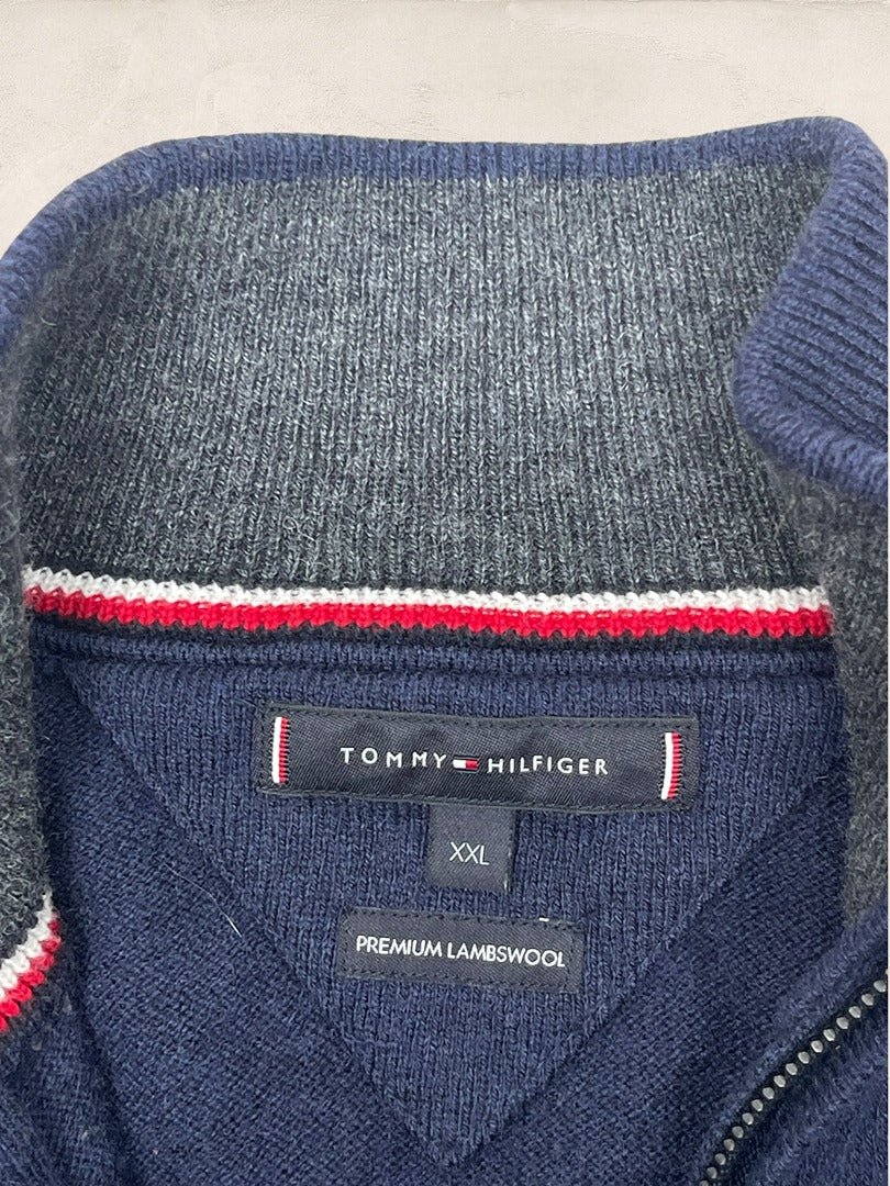 Pull 1/4 Zip Tommy Hilfiger - Homme Xxl - Marine - Laine - Ts0158 - amifrip