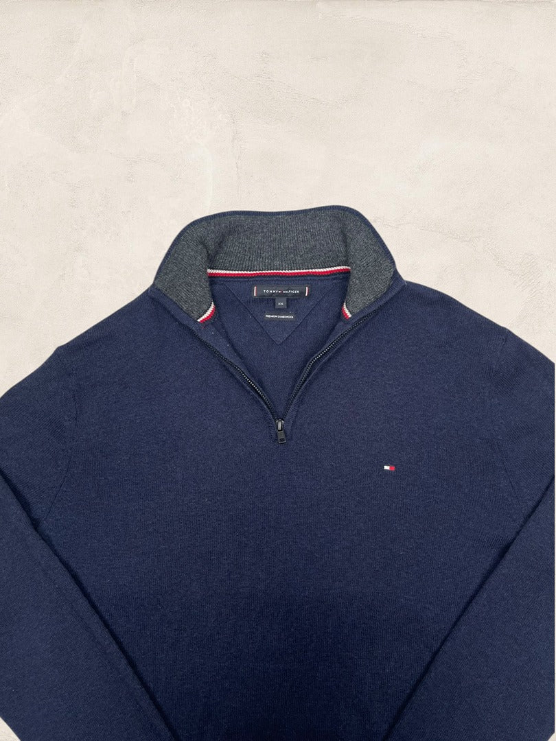 Pull 1/4 Zip Tommy Hilfiger - Homme Xxl - Marine - Laine - Ts0158 - amifrip