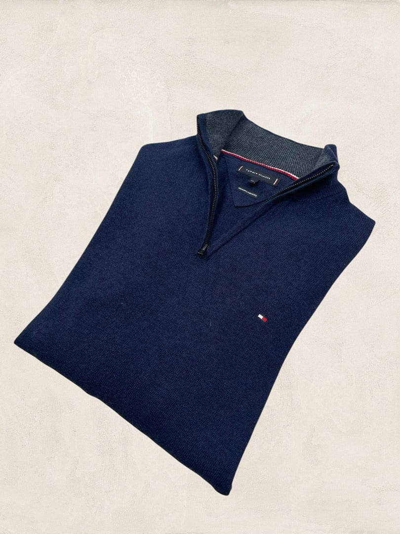 Pull 1/4 Zip Tommy Hilfiger - Homme Xxl - Marine - Laine - Ts0158 - amifrip