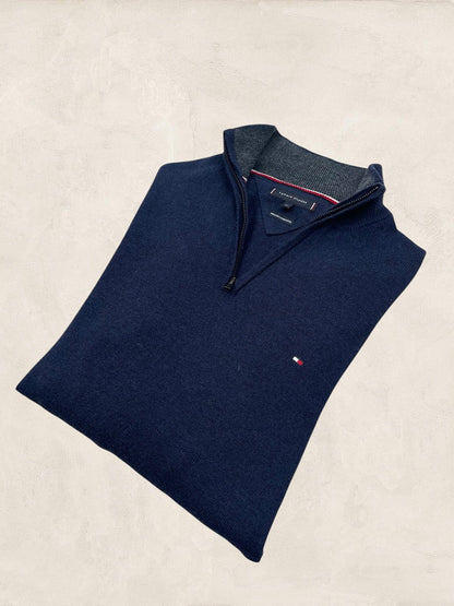 Pull 1/4 Zip Tommy Hilfiger - Homme Xxl - Marine - Laine - Ts0158 - amifrip