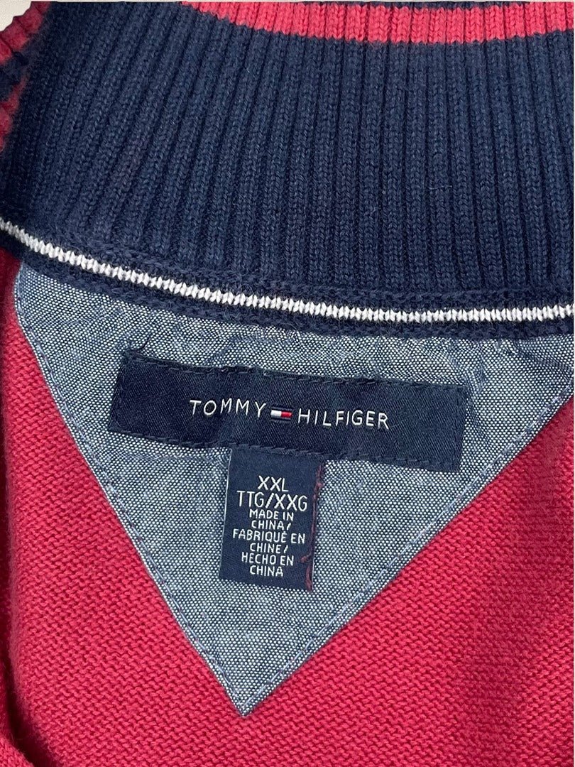 Pull 1/4 Zip Tommy Hilfiger Homme Xxl Rouge Marine Très Bon État - Ts0164 - amifrip