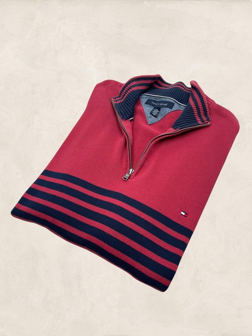 Pull 1/4 Zip Tommy Hilfiger Homme Xxl Rouge Marine Très Bon État - Ts0164 - amifrip