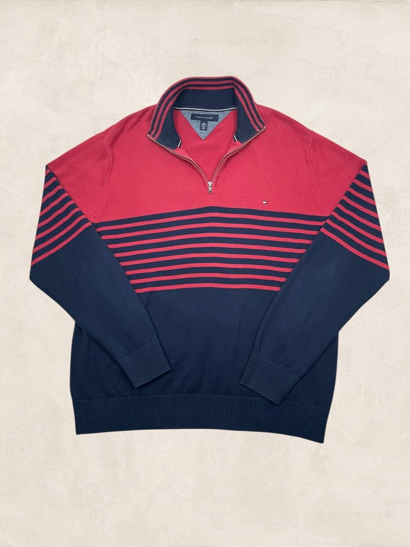 Pull 1/4 Zip Tommy Hilfiger Homme Xxl Rouge Marine Très Bon État - Ts0164 - amifrip