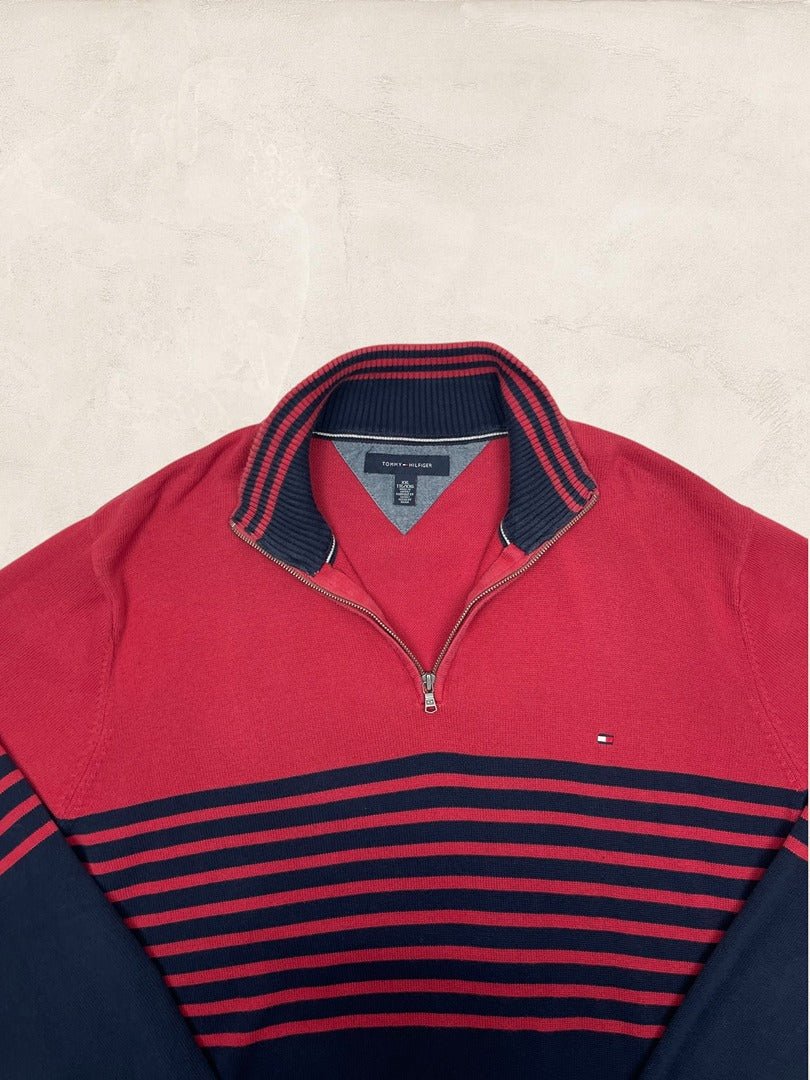 Pull 1/4 Zip Tommy Hilfiger Homme Xxl Rouge Marine Très Bon État - Ts0164 - amifrip
