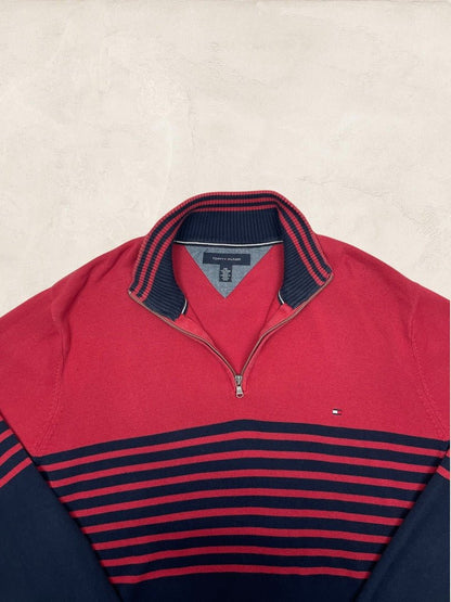 Pull 1/4 Zip Tommy Hilfiger Homme Xxl Rouge Marine Très Bon État - Ts0164 - amifrip