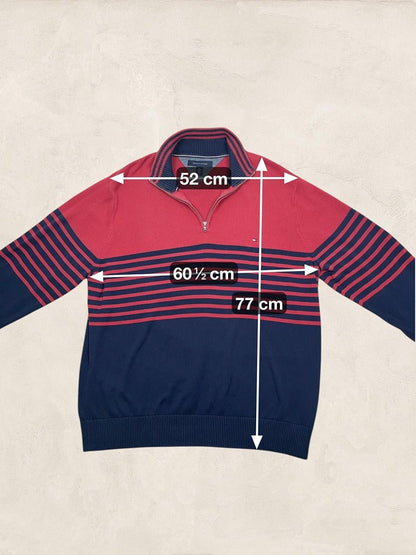 Pull 1/4 Zip Tommy Hilfiger Homme Xxl Rouge Marine Très Bon État - Ts0164 - amifrip