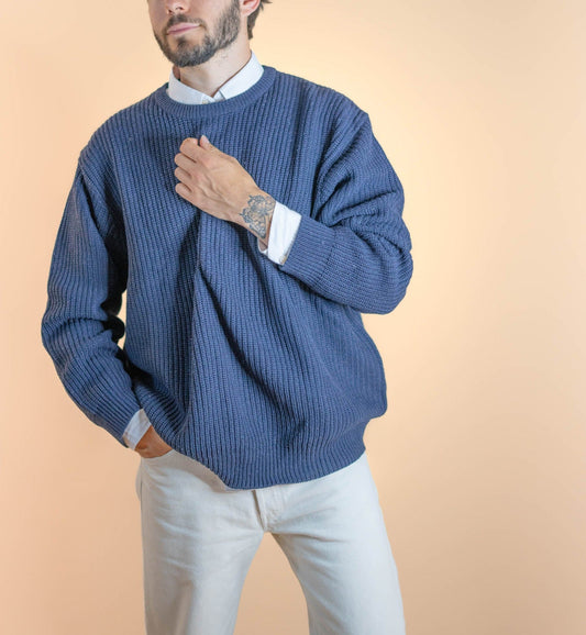 Pull Col Rond Homme Bleu 639 - BLEU - L - amifrip - Friperie en ligne et vêtements vintage