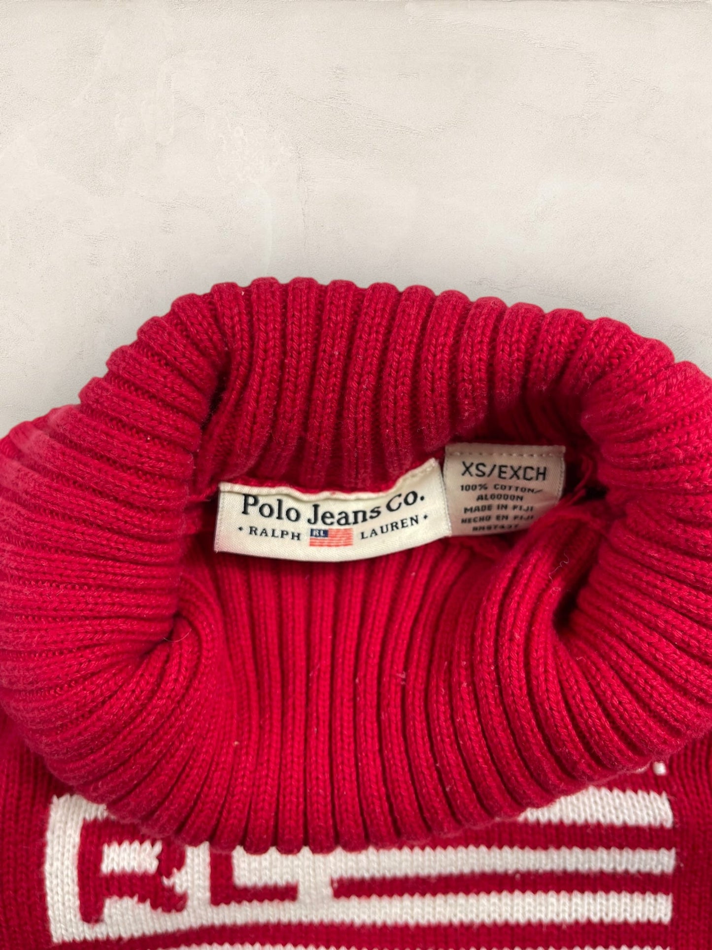 Pull col roulé Ralph Lauren Flag/Drapeau américain ref: 2582 - ROUGE - XS - amifrip - Friperie en ligne et vêtements vintage