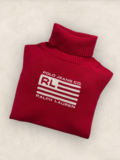 Pull col roulé Ralph Lauren Flag/Drapeau américain ref: 2582 - ROUGE - XS - amifrip - Friperie en ligne et vêtements vintage