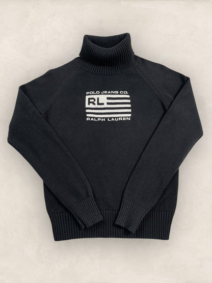 Pull col roulé Ralph Lauren Flag/Drapeau américain ref: 2586 - NOIR - L - amifrip - Friperie en ligne et vêtements vintage