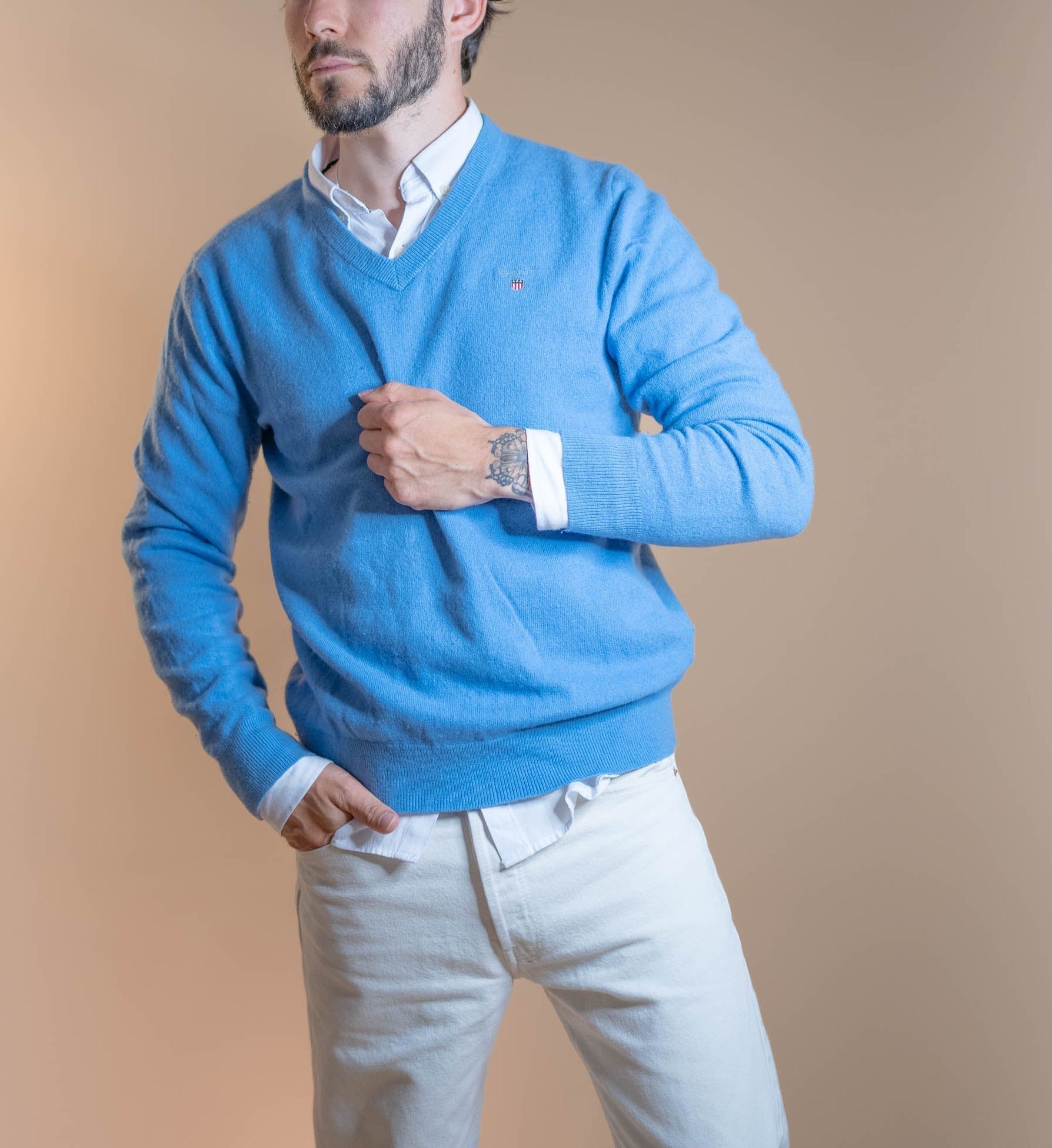 Pull Col V Gant Homme 858 - BLEU - M - amifrip - Friperie en ligne et vêtements vintage