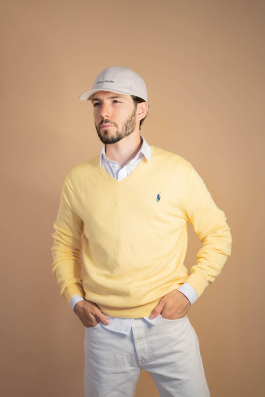 Pull Col V Ralph Lauren Homme 422 - JAUNE - M - amifrip - Friperie en ligne et vêtements vintage