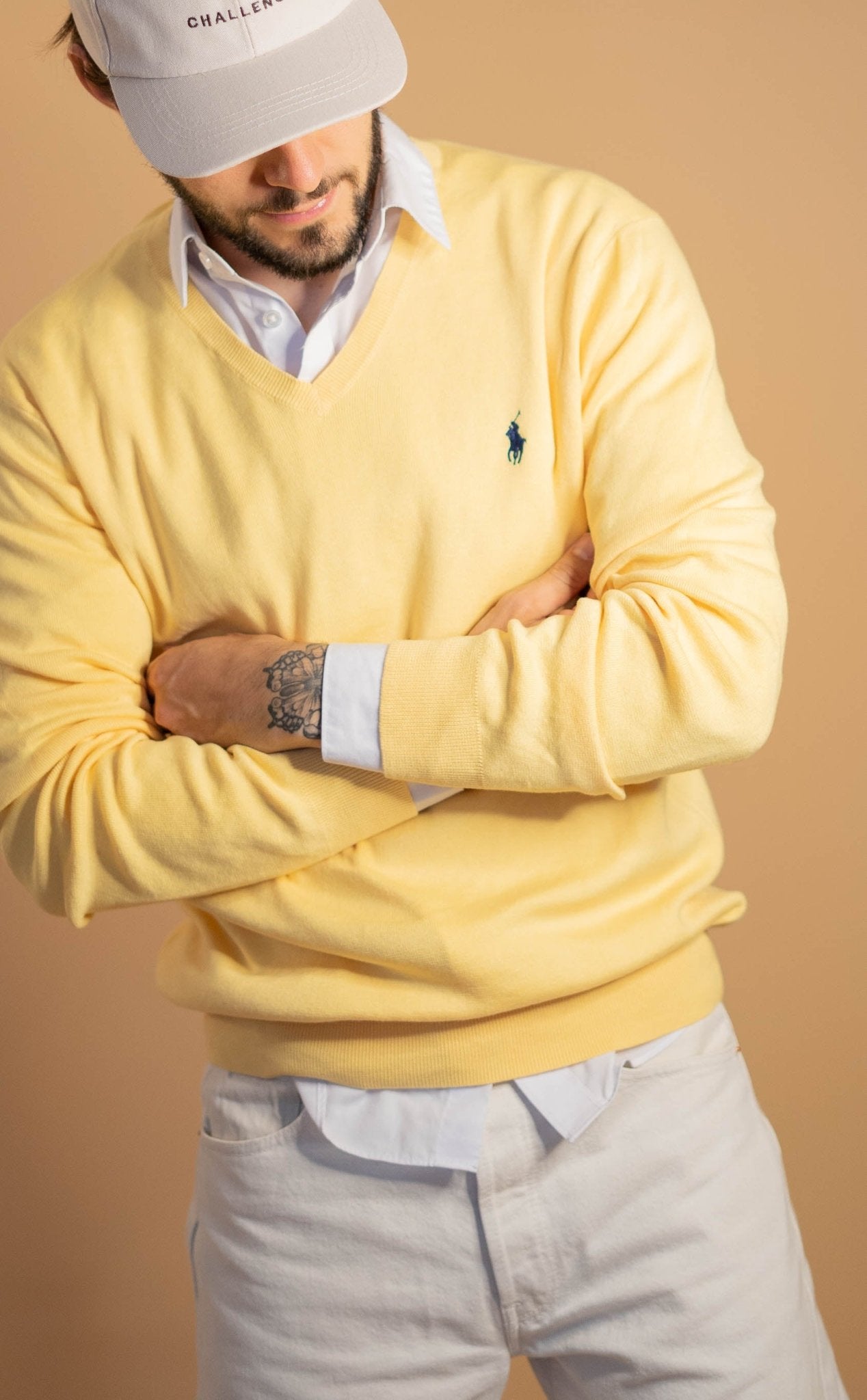 Pull Col V Ralph Lauren Homme 422 - JAUNE - M - amifrip - Friperie en ligne et vêtements vintage