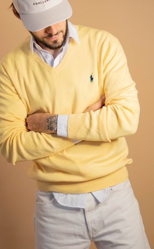 Pull Col V Ralph Lauren Homme 422 - JAUNE - M - amifrip - Friperie en ligne et vêtements vintage
