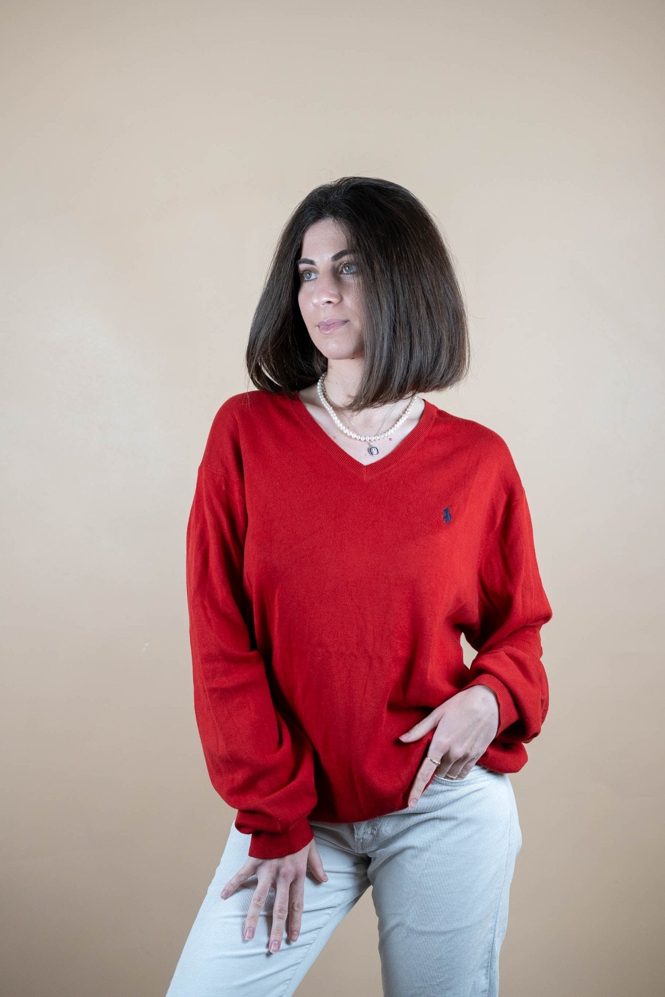 Pull Col V Ralph Lauren ref: 1542 - ROUGE - XL - amifrip - Friperie en ligne et vêtements vintage