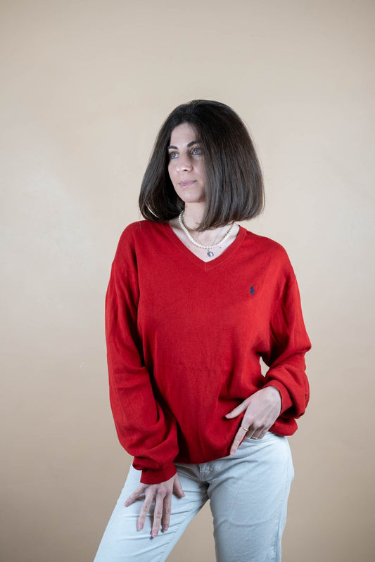 Pull Col V Ralph Lauren ref: 1542 - ROUGE - XL - amifrip - Friperie en ligne et vêtements vintage