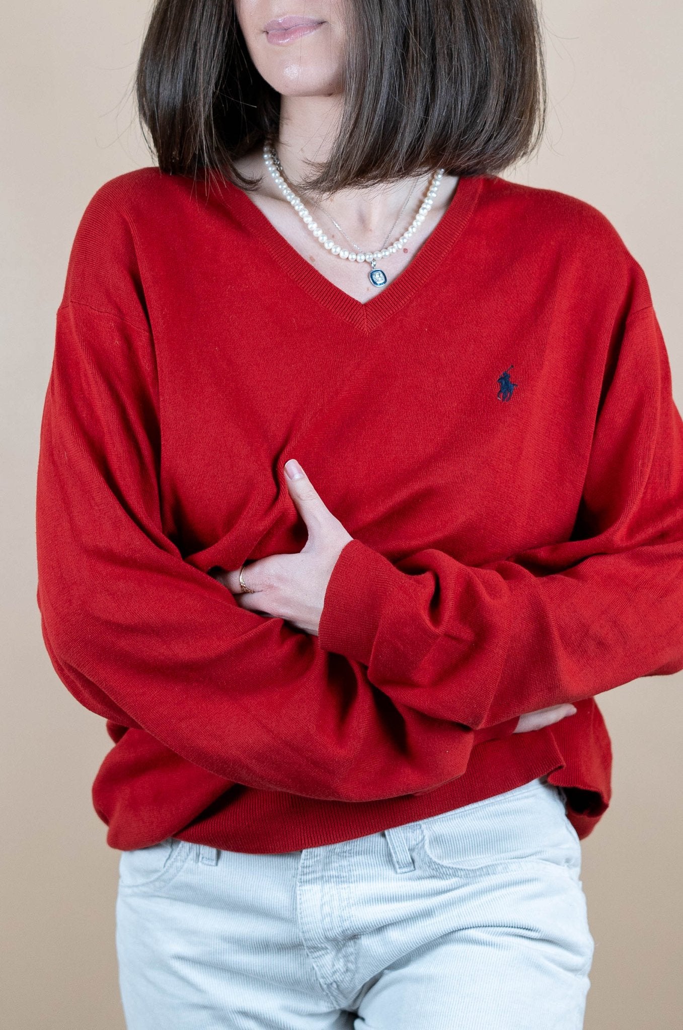 Pull Col V Ralph Lauren ref: 1542 - ROUGE - XL - amifrip - Friperie en ligne et vêtements vintage